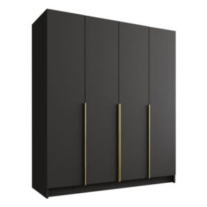 SANTI I Wardrobe 200 cm – 4-Door Hinged Closet | Cashmere & Black