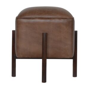 Brown Solid Leather Footstool