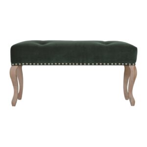 French Style Emerald Velvet Bench