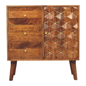 Chestnut Cubed Brass Inlay Cabinet