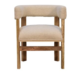 Cream Boucle Solid Wood Chair