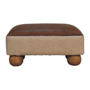 Vintage Leather Boucle Ball Footstool