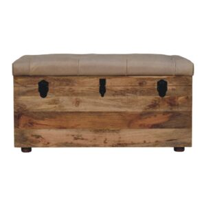 Beige Buffalo hide leather Storage Trunk