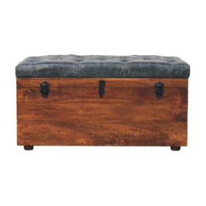 Black Buffalo hide leather Storage Trunk